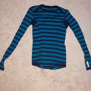 Blue striped lululemon workout top